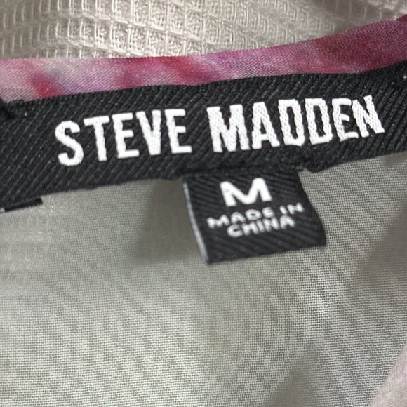 Steve Madden Sheer top SZ M floral watercolor smocked peplum lt blue plum green - Picture 2 of 7